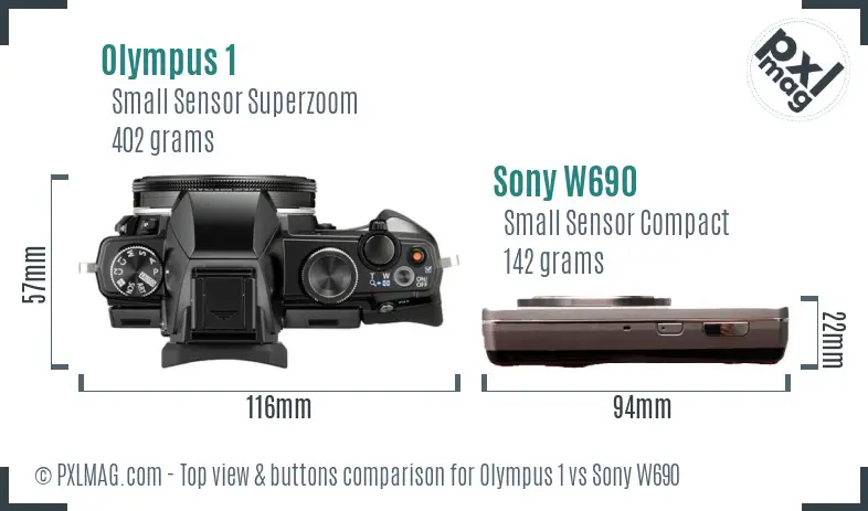 Olympus 1 vs Sony W690 top view buttons comparison