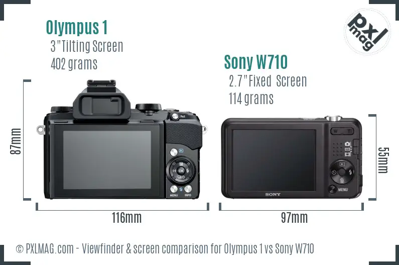 Olympus 1 vs Sony W710 Screen and Viewfinder comparison