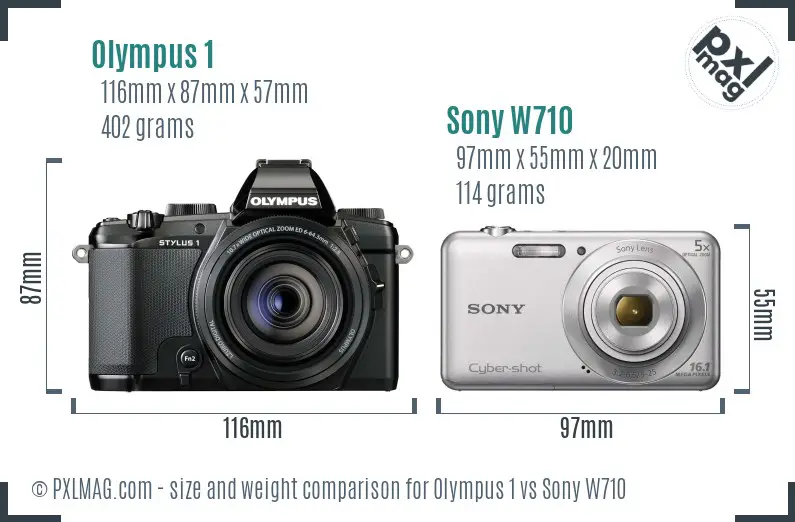 Olympus 1 vs Sony W710 size comparison
