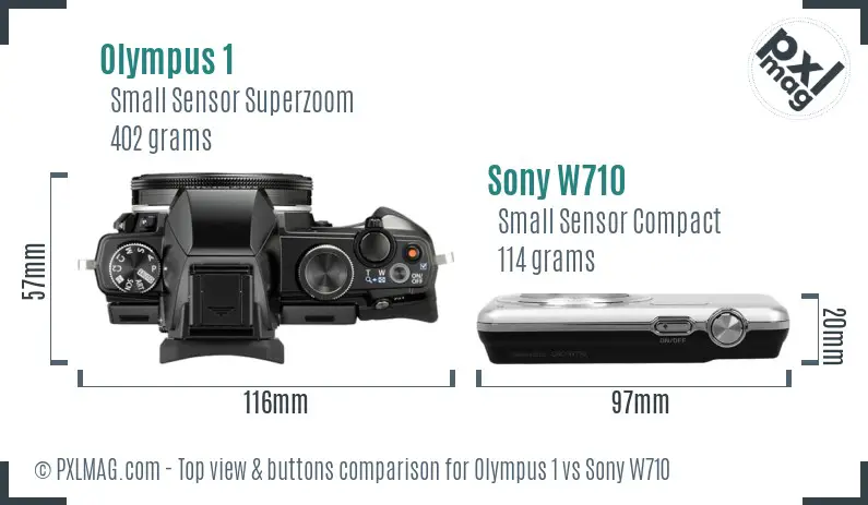 Olympus 1 vs Sony W710 top view buttons comparison