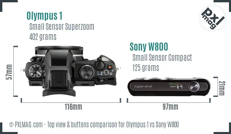 Olympus 1 vs Sony W800 top view buttons comparison