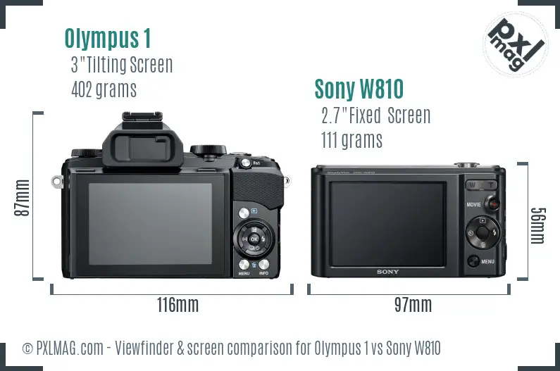 Olympus 1 vs Sony W810 Screen and Viewfinder comparison