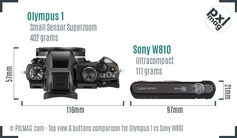 Olympus 1 vs Sony W810 top view buttons comparison