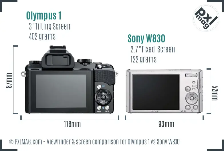 Olympus 1 vs Sony W830 Screen and Viewfinder comparison