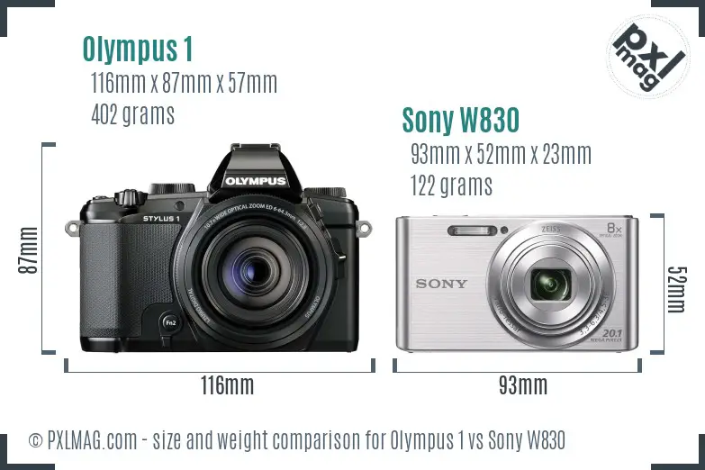 Olympus 1 vs Sony W830 size comparison