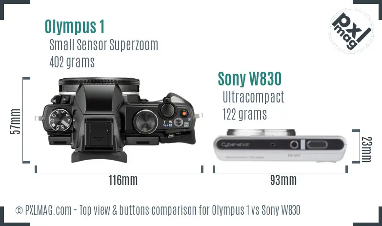 Olympus 1 vs Sony W830 top view buttons comparison