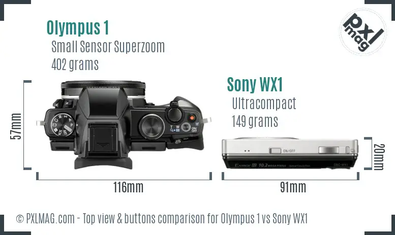 Olympus 1 vs Sony WX1 top view buttons comparison