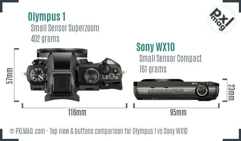 Olympus 1 vs Sony WX10 top view buttons comparison Olympus 1 vs Sony WX10 top view buttons comparison