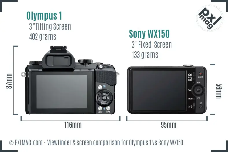 Olympus 1 vs Sony WX150 Screen and Viewfinder comparison