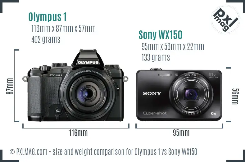 Olympus 1 vs Sony WX150 size comparison