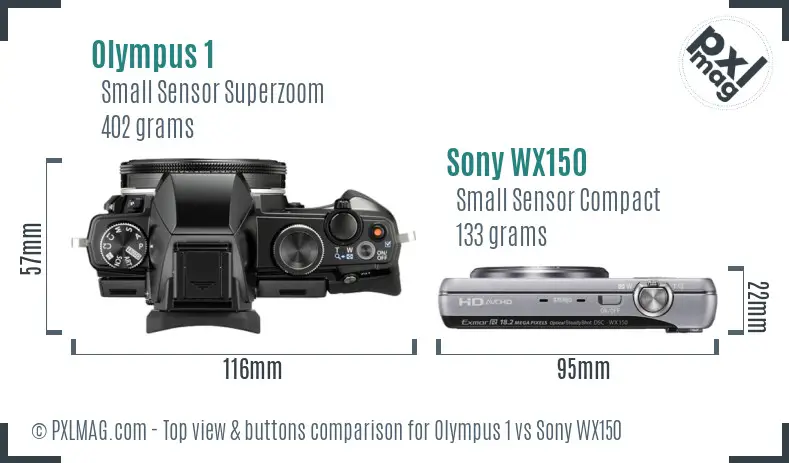 Olympus 1 vs Sony WX150 top view buttons comparison