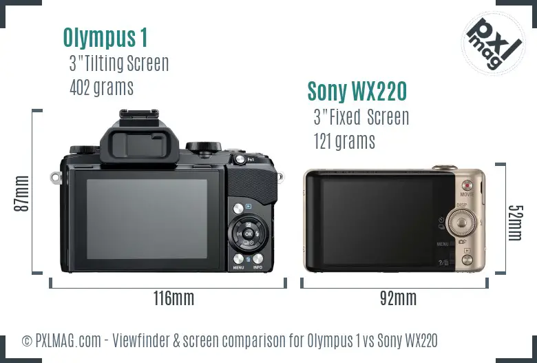 Olympus 1 vs Sony WX220 Screen and Viewfinder comparison