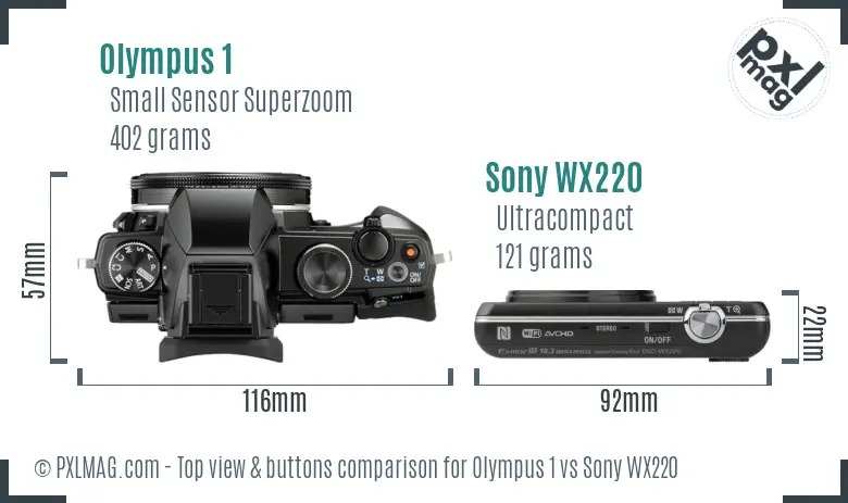 Olympus 1 vs Sony WX220 top view buttons comparison