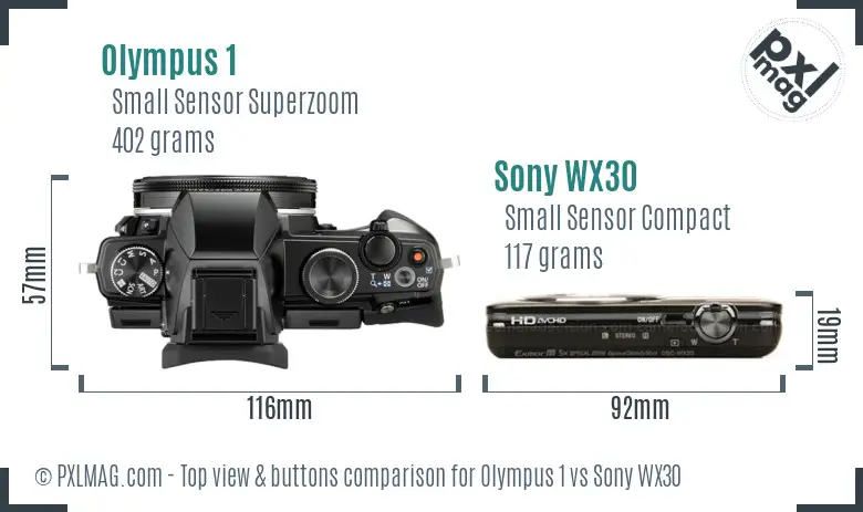 Olympus 1 vs Sony WX30 top view buttons comparison