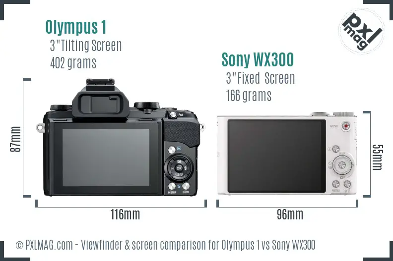 Olympus 1 vs Sony WX300 Screen and Viewfinder comparison