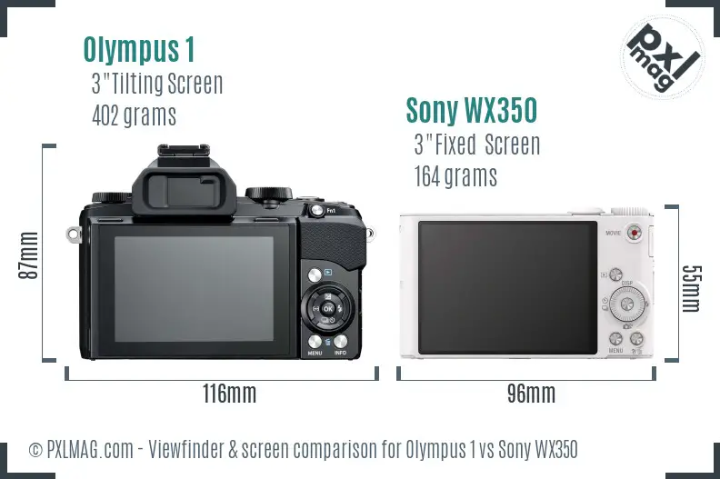 Olympus 1 vs Sony WX350 Screen and Viewfinder comparison