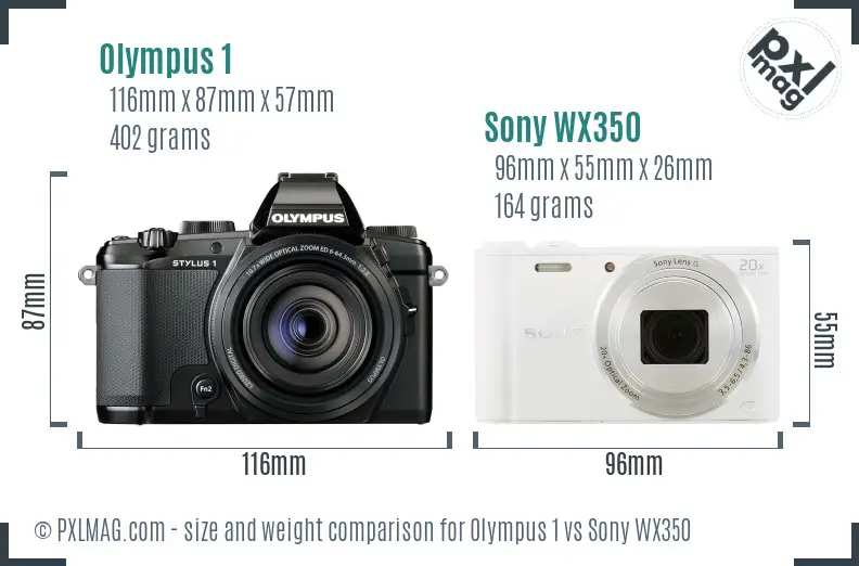 Olympus 1 vs Sony WX350 size comparison