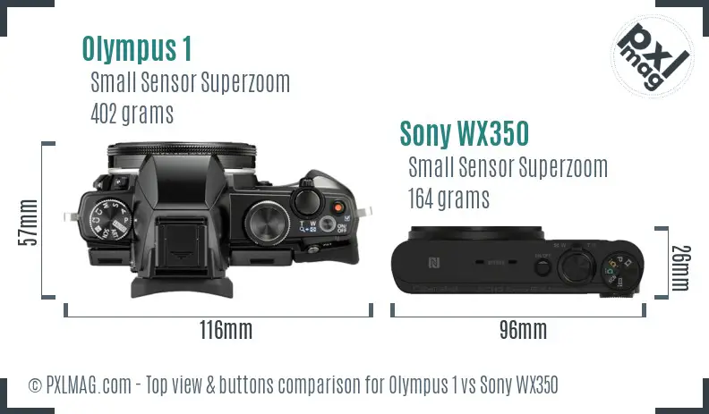 Olympus 1 vs Sony WX350 top view buttons comparison