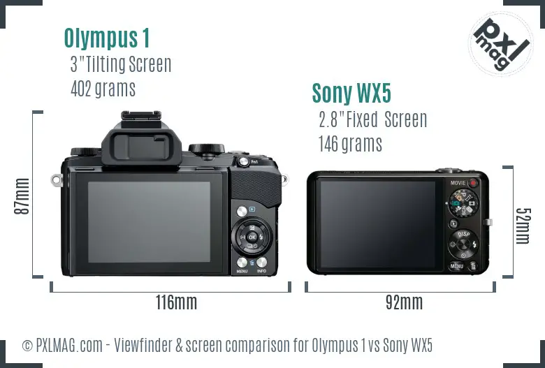 Olympus 1 vs Sony WX5 Screen and Viewfinder comparison