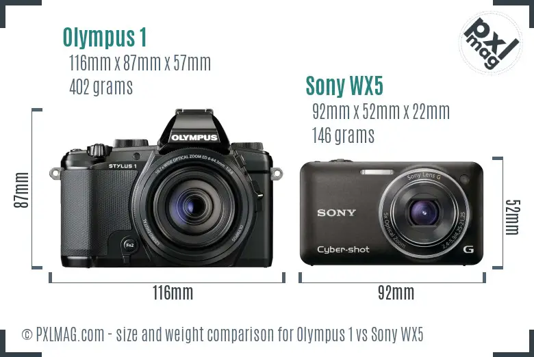 Olympus 1 vs Sony WX5 size comparison