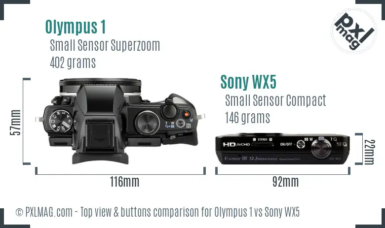 Olympus 1 vs Sony WX5 top view buttons comparison