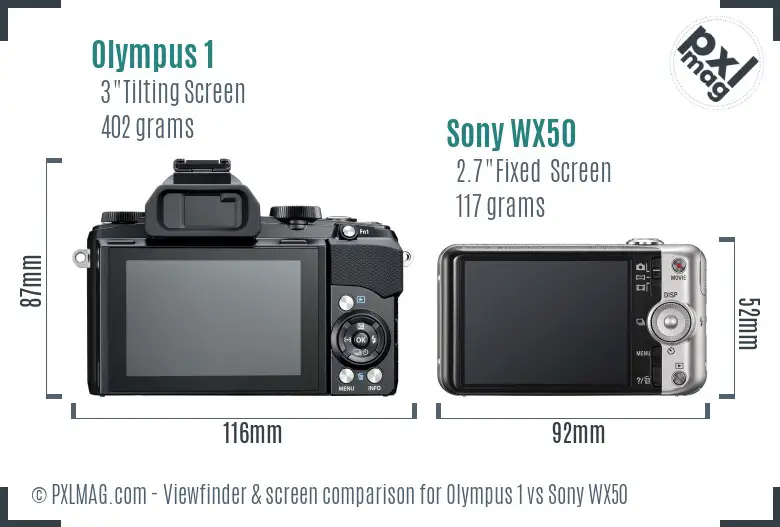 Olympus 1 vs Sony WX50 Screen and Viewfinder comparison