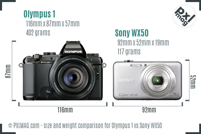 Olympus 1 vs Sony WX50 size comparison