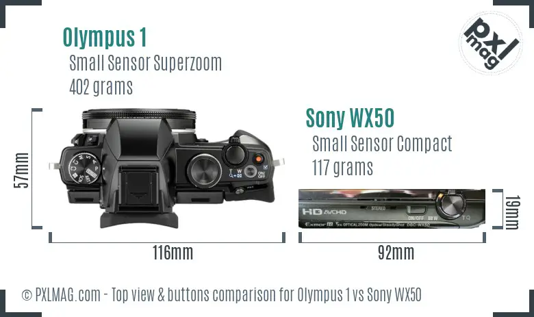 Olympus 1 vs Sony WX50 top view buttons comparison