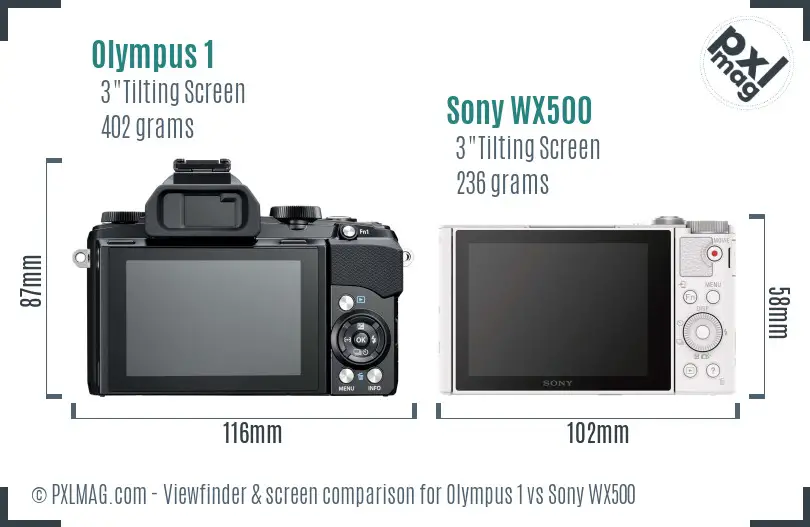 Olympus 1 vs Sony WX500 Screen and Viewfinder comparison