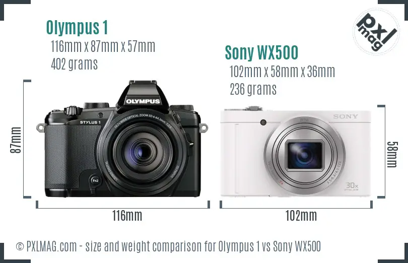 Olympus 1 vs Sony WX500 size comparison