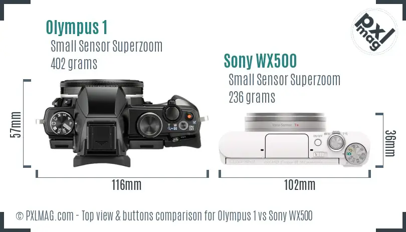 Olympus 1 vs Sony WX500 top view buttons comparison