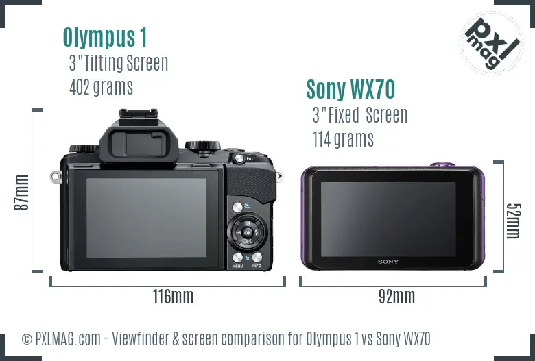 Olympus 1 vs Sony WX70 Screen and Viewfinder comparison