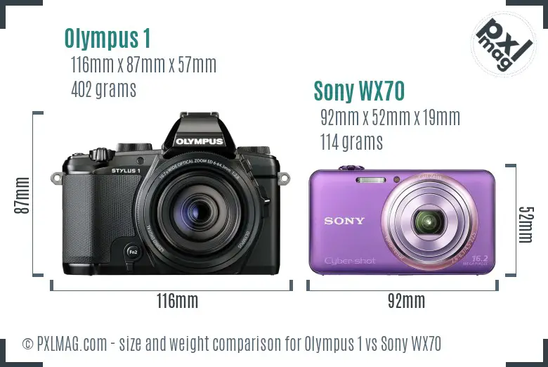 Olympus 1 vs Sony WX70 size comparison