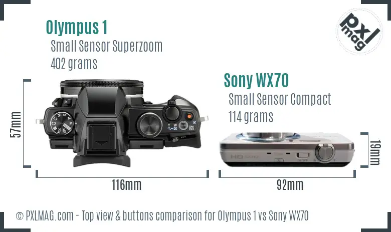 Olympus 1 vs Sony WX70 top view buttons comparison