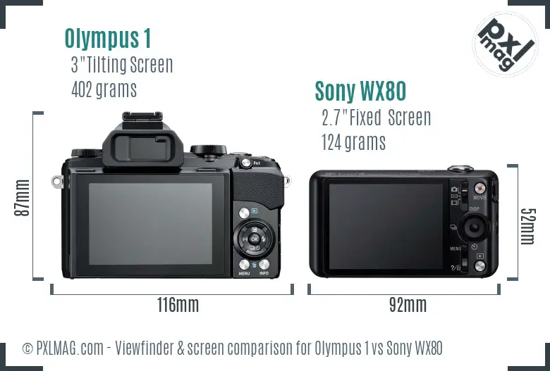 Olympus 1 vs Sony WX80 Screen and Viewfinder comparison