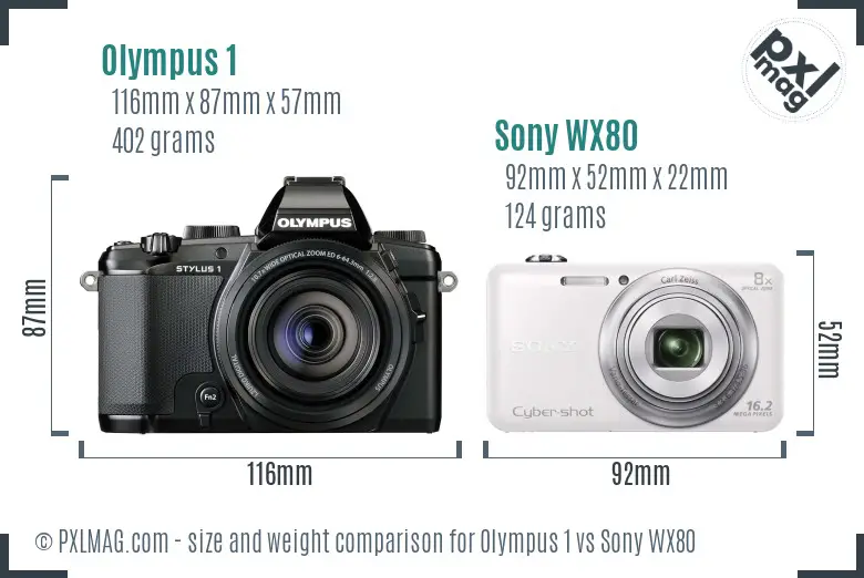 Olympus 1 vs Sony WX80 size comparison