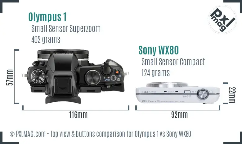 Olympus 1 vs Sony WX80 top view buttons comparison