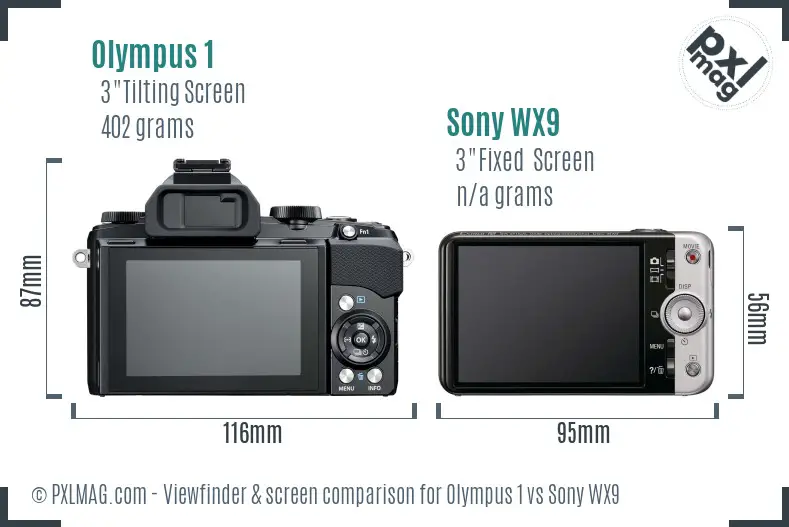 Olympus 1 vs Sony WX9 Screen and Viewfinder comparison