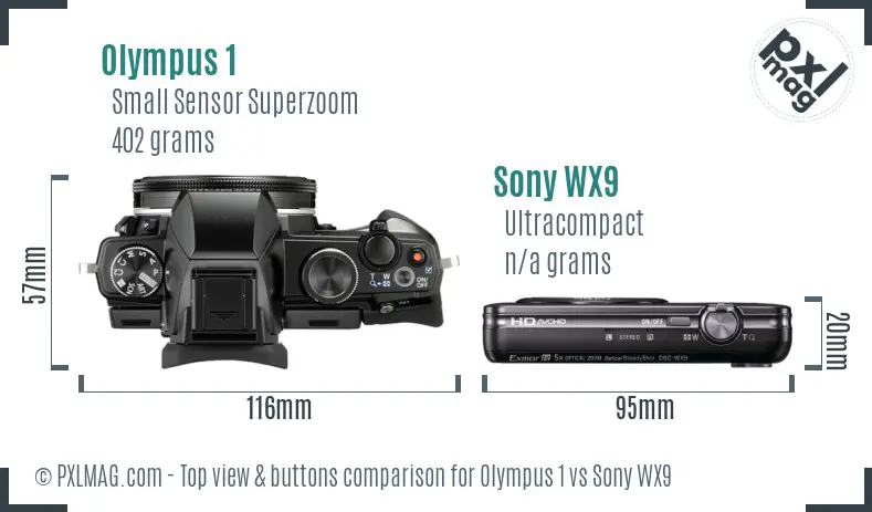 Olympus 1 vs Sony WX9 top view buttons comparison