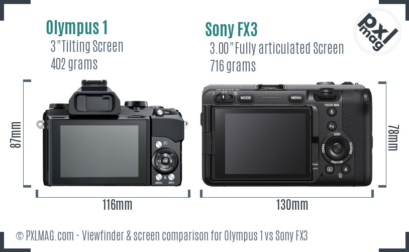 Olympus 1 vs Sony FX3 Screen and Viewfinder comparison