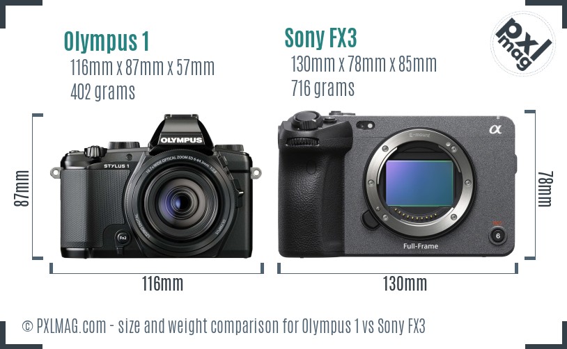 Olympus 1 vs Sony FX3 size comparison
