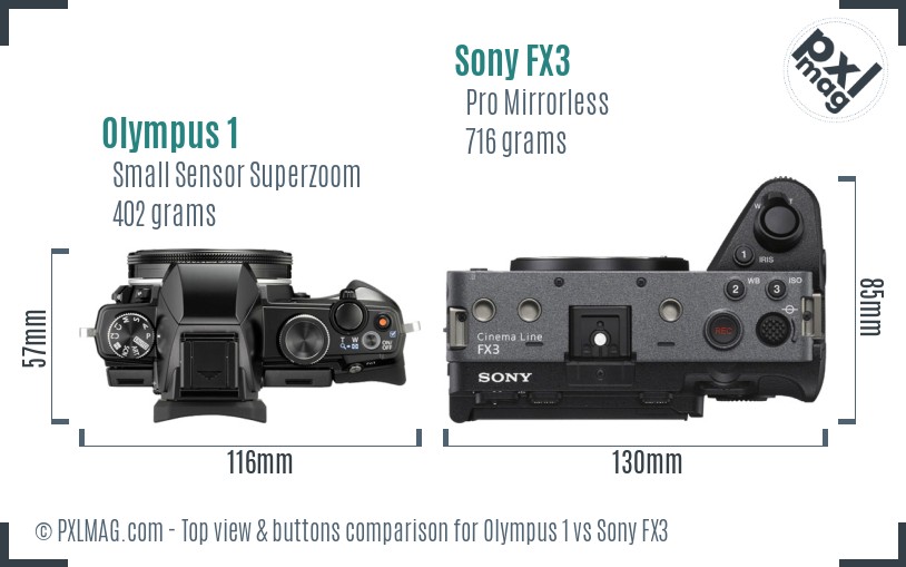 Olympus 1 vs Sony FX3 top view buttons comparison