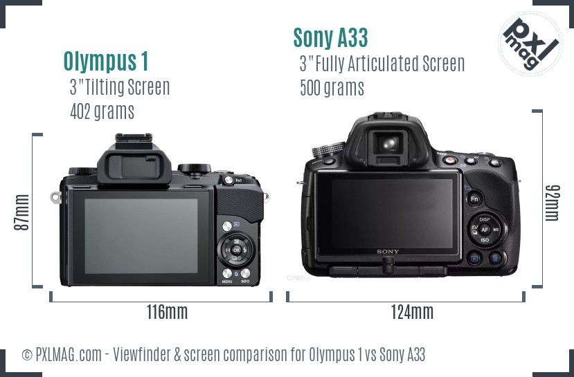 Olympus 1 vs Sony A33 Screen and Viewfinder comparison