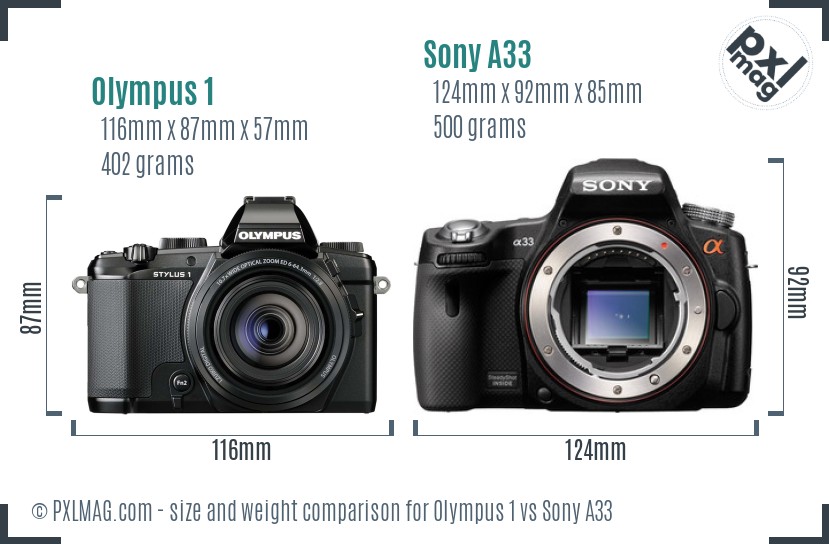 Olympus 1 vs Sony A33 size comparison Olympus 1 vs Sony A33 size comparison