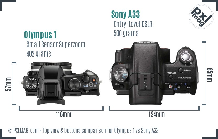 Olympus 1 vs Sony A33 top view buttons comparison