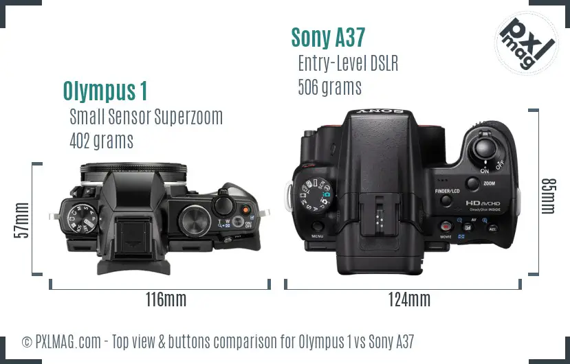 Olympus 1 vs Sony A37 top view buttons comparison Olympus 1 vs Sony A37 top view buttons comparison
