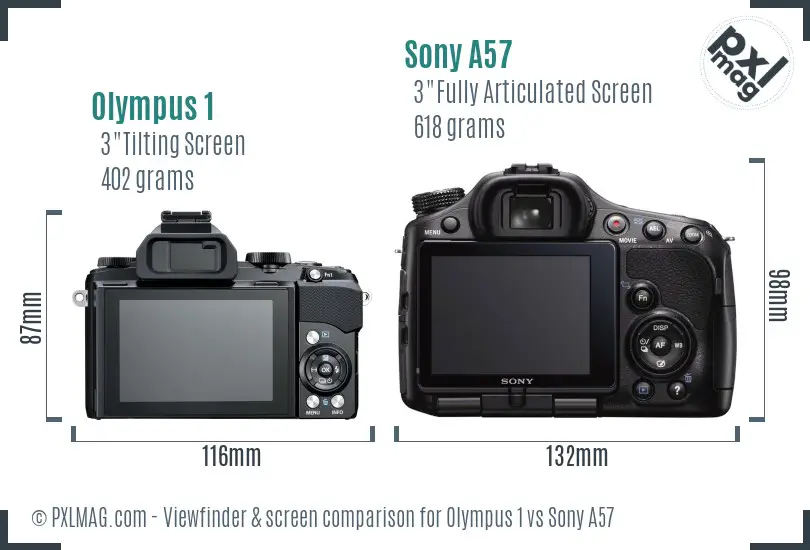 Olympus 1 vs Sony A57 Screen and Viewfinder comparison