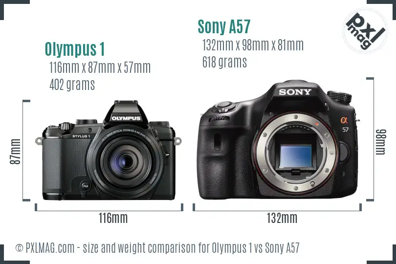 Olympus 1 vs Sony A57 size comparison
