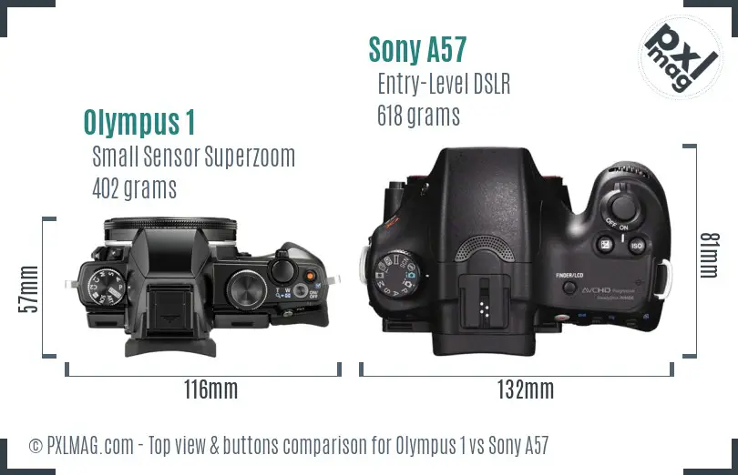 Olympus 1 vs Sony A57 top view buttons comparison