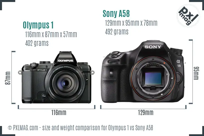 Olympus 1 vs Sony A58 size comparison